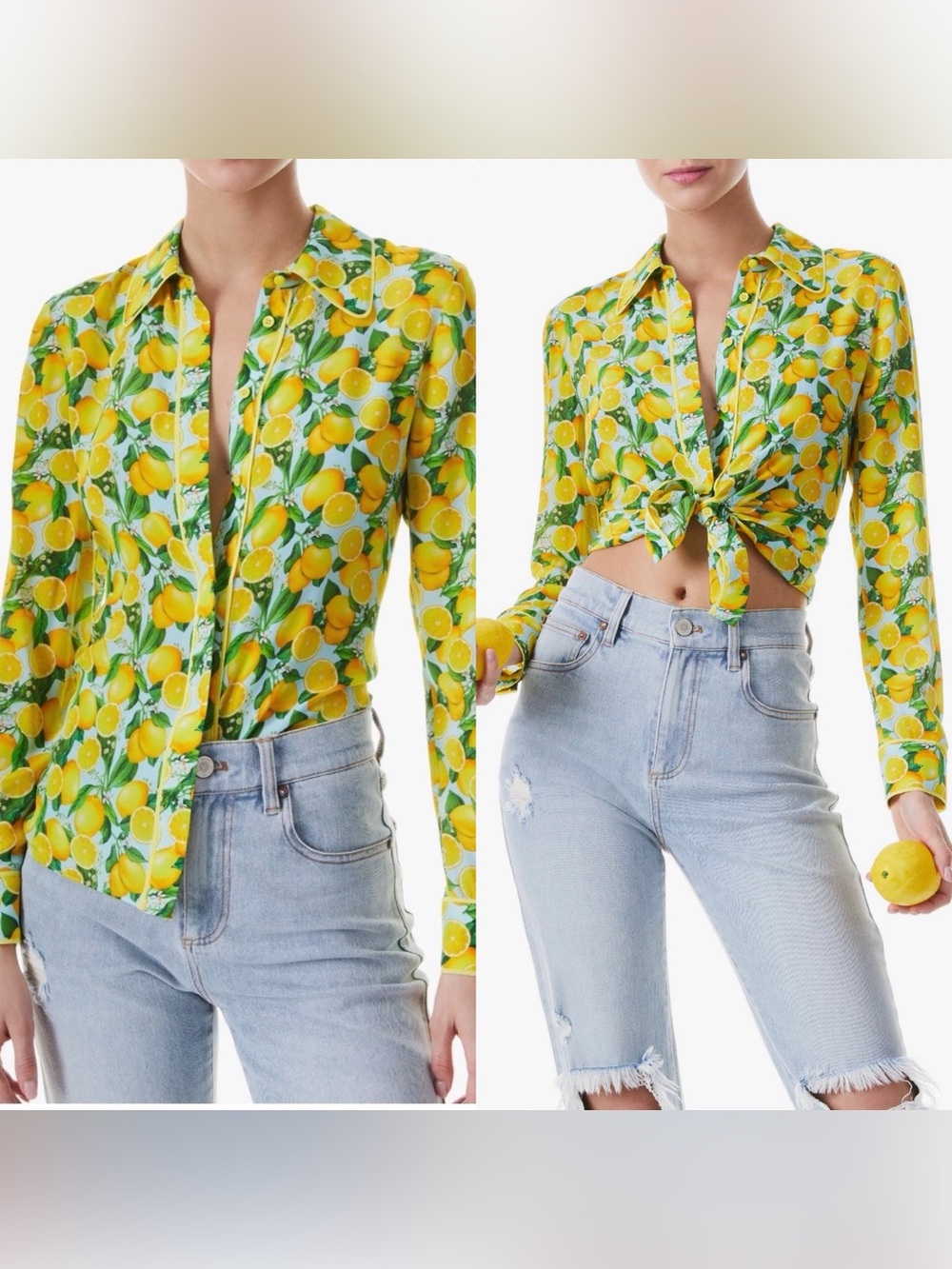 Alice + Olivia Willa Silk Lemon-Print Button Down Shirt blouse ⭐️RARE ⭐️